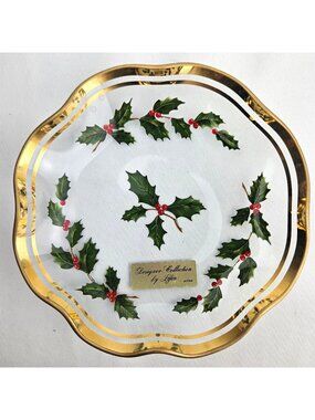Lefton Christmas Holly Dish Plate Designer Collection Michio Suzuki Vintage Box